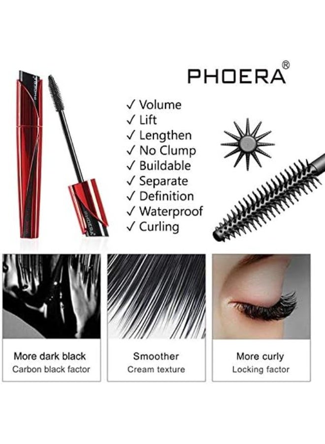 Phoera Lash Volume Mascara Waterproof, smudge proof Long Lasting Fiber Lash Black Mascara, 9D Curling Eye Makeup Intense Lengthen & Volumize False Eyelashes | Cruelty Free - Image 4